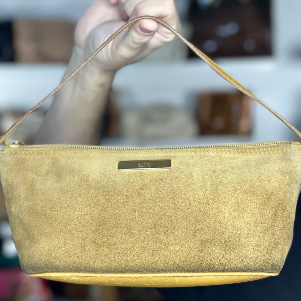 Gucci Suede Camel Tone Boat Bag